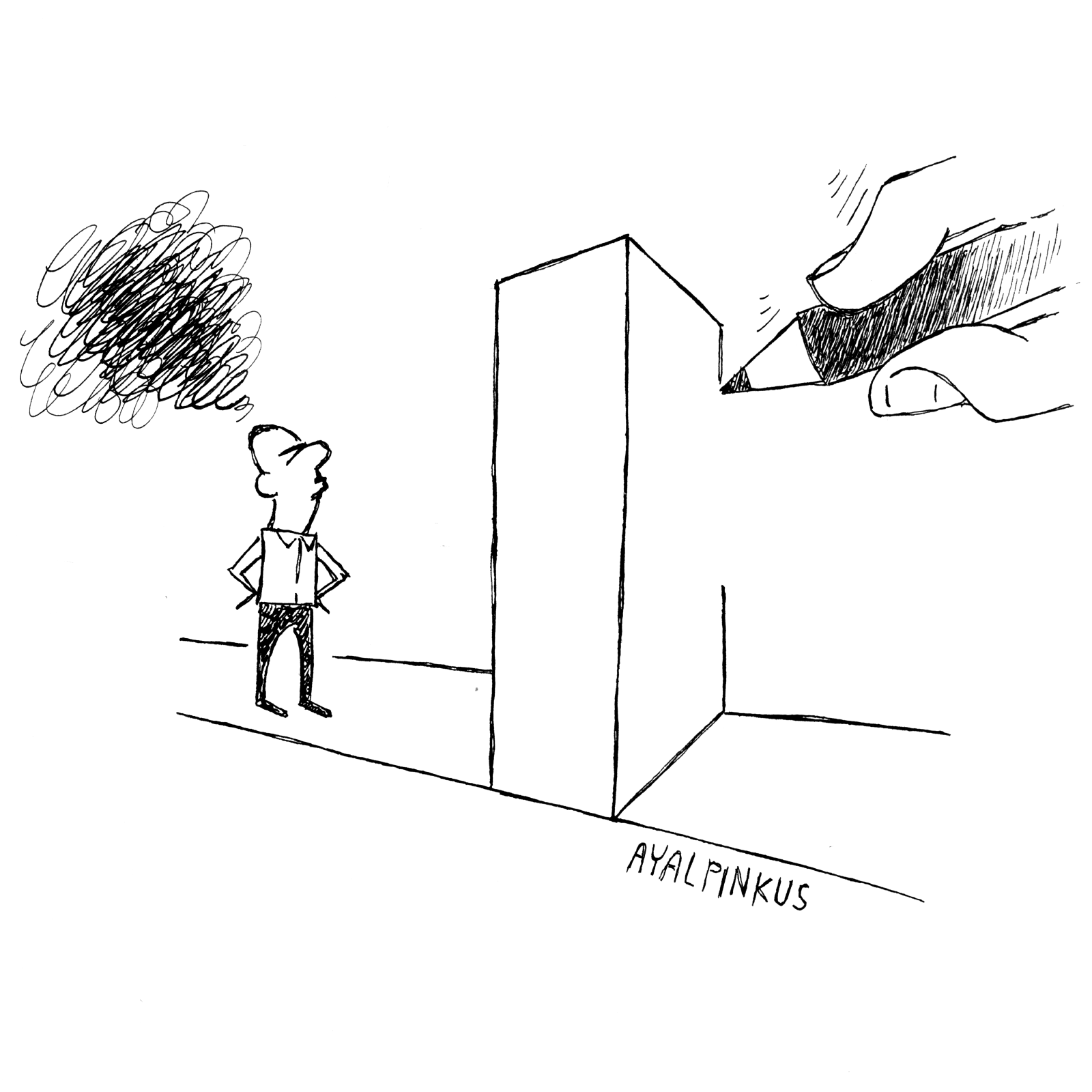 cartoon of a man drawing a door