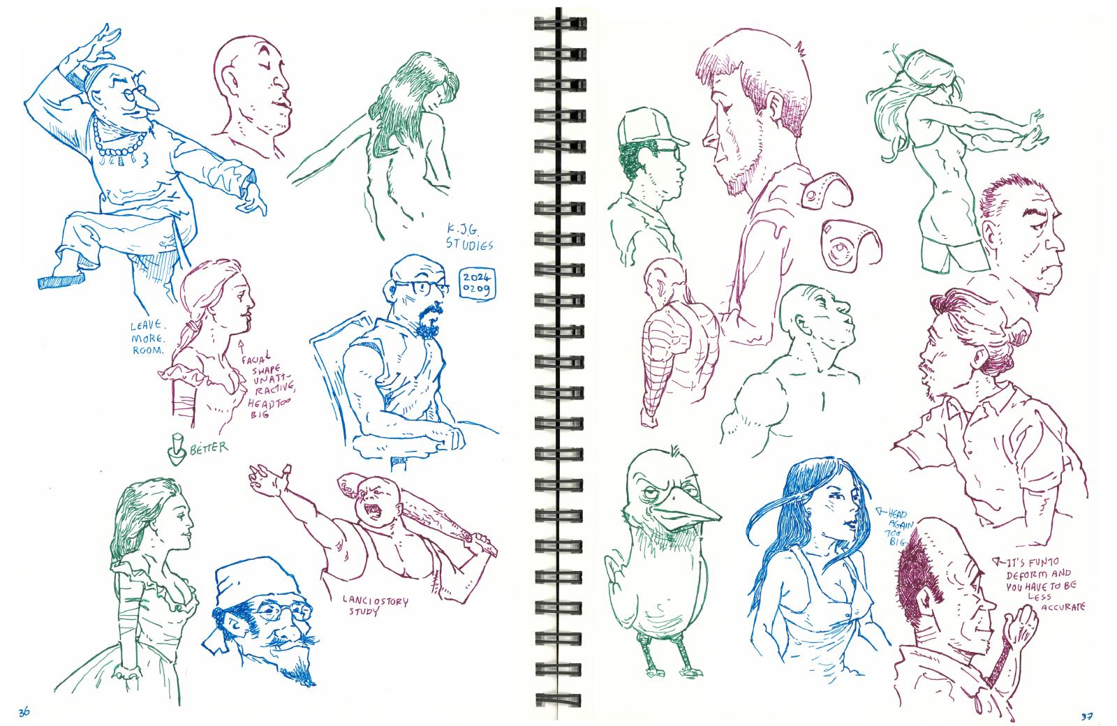 example of my sketchbook pages where you see me do my own drawing exercises