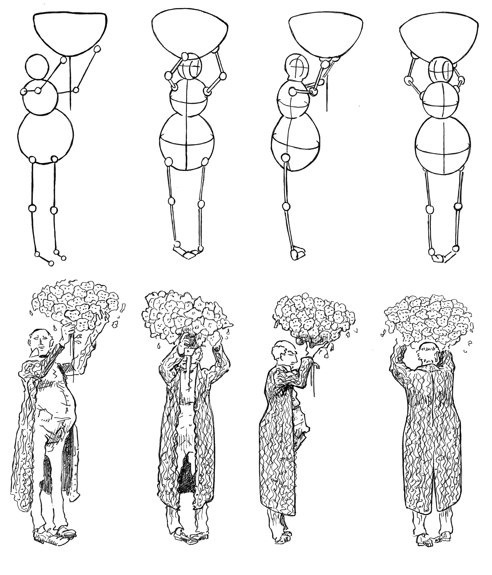 example of how a stick figure can be successfully used for gesture drawing to get the pose down