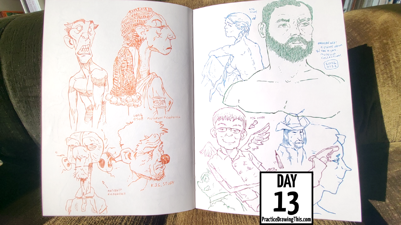sketchbook pages from using my daily drawing habit tracker